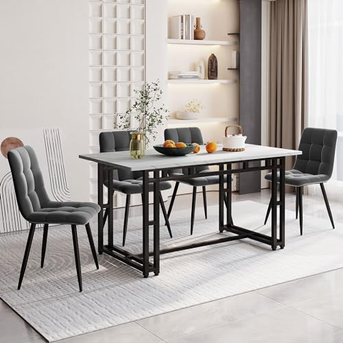 Merax Esstisch Küchentisch Set, Rechteckig Esstisch mit 4 Esszimmerstühle, moderner Essgruppe, Polsterstuhl aus Samt, Gestell aus Metall, für Esszimmer Küche Wohnzimmer, Schwarz & Grau, 140 x 80 cm von Merax