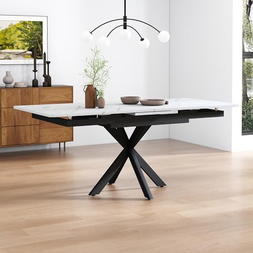 Merax Esstisch ausziehbar, Esstisch mit Marmorstruktur 150/180 * 70cm, 4–6 Person, Marmor+Schwarz von Merax