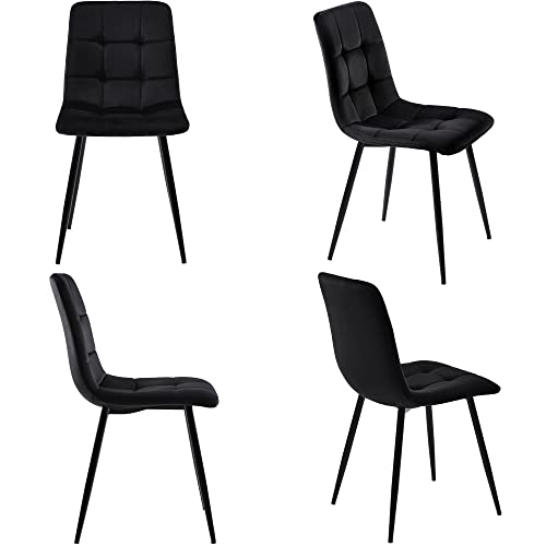 Merax Esszimmerstuhl (4 St), Schwarz,4er-Set Polsterstuhl Design Stuhl mit Rückenlehne,Sitzfläche aus Samt Gestell aus Metall von Merax