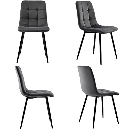 Merax Esstisch mit 4 Stühlen Esszimmerstuhl (4 St), Dunkelgrau,4er-Set Polsterstuhl Design Stuhl mit Rückenlehne,Sitzfläche aus Samt Gestell aus Metall von Merax