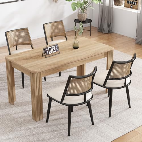 Merax Esszimmerstühle 4er-Set, Küchenstühle mit PU Sitz und Rattan Rückenlehne, Polsterstuhl für Esszimmer, Wohnzimmer und Schlafzimmer, Metallbeine, Schwarz von Merax