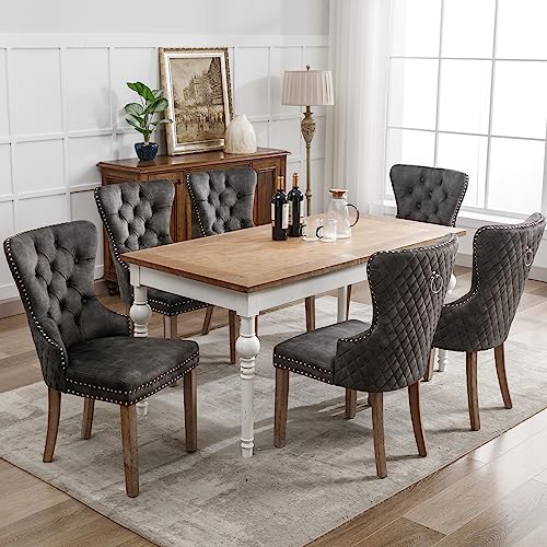 Merax Esszimmerstühle 6er-Set, Küchenstuhl, Polsterstuhl, Dining Chair, Moderne Stuhl aus Samt, Gestell aus Massivholz, Armlehnenstuhl für Esszimmer Wohnzimmer, mit Samtbezug, Grau von Merax