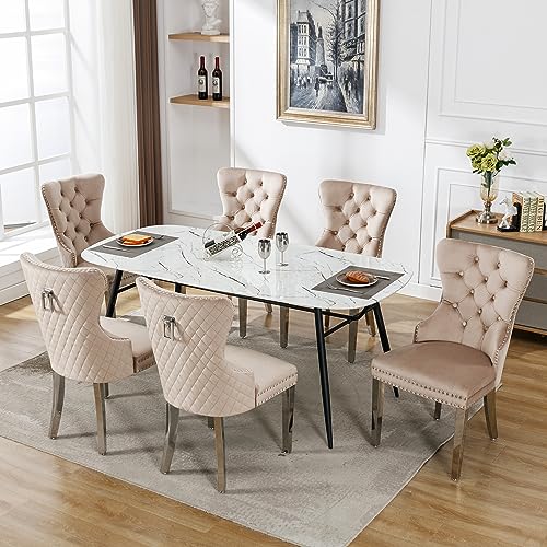 Merax Esszimmerstühle 6er-Set, Küchenstuhl, Polsterstuhl, Dining Chair,Esstisch Stuhl aus Samt, Stützbeine aus Metall, Armlehnenstuhl für Esszimmer Wohnzimmer, mit Samtbezug, Beige von Merax