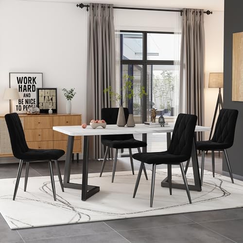 Merax Esszimmerstuhl 4er Set, Moderne Polsterstuhl mit Rückenlehne, Küchenstuhl Wohnzimmerstuhl, Sitzfläche aus Twill Samt, ergonomischer, für Arbeitszimmer, Schlafzimmer, Metallrahmen, Schwarz von Merax