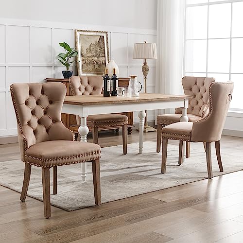 Merax Esszimmerstuhl 4er Set Samt Braun – Polsterstuhl Modernes Stuhlset mit Nagelkopfbesatz & Türklopfer, Eleganter Küchenstuhl Wohnzimmerstuhl mit Massivholzbeinen & Verstellbaren Füßen Merax Esszimmerstuhl 4er Set Samt Braun – Polsterstuhl Modernes Stuhlset mit Nagelkopfbesatz & Türklopfer, Eleganter Küchenstuhl Wohnzimmerstuhl mit Massivholzbeinen & Verstellbaren Füßen von Merax