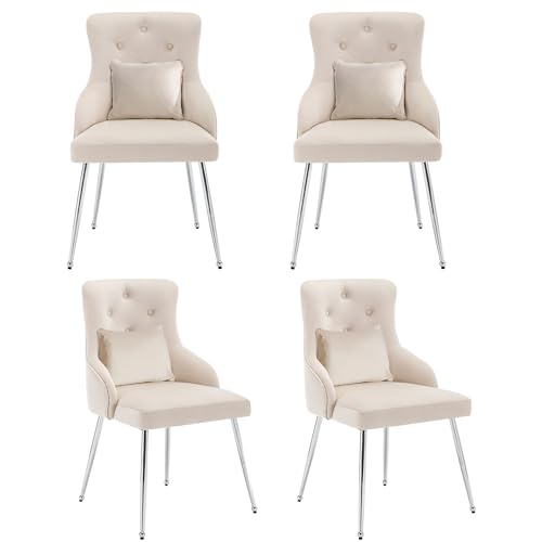 Merax Esszimmerstuhl 4er Set mit Lendenkissen, Moderne Sessel mit Hoher Rückenlehne, Wohnzimmerstuhl mit Metallbeinen, für Wohnzimmer, Schlafzimmer, Samt, Beige Merax Esszimmerstuhl 4er Set mit Lendenkissen, Moderne Sessel mit Hoher Rückenlehne, Wohnzimmerstuhl mit Metallbeinen, für Wohnzimmer, Schlafzimmer, Samt, Beige von Merax