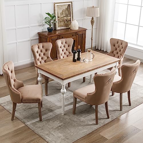Merax Esszimmerstuhl 6er Set Samt Braun – Polsterstuhl Modernes Stuhlset mit Nagelkopfbesatz & Türklopfer, Eleganter Küchenstuhl Wohnzimmerstuhl mit Massivholzbeinen & Verstellbaren Füßen Merax Esszimmerstuhl 6er Set Samt Braun – Polsterstuhl Modernes Stuhlset mit Nagelkopfbesatz & Türklopfer, Eleganter Küchenstuhl Wohnzimmerstuhl mit Massivholzbeinen & Verstellbaren Füßen von Merax