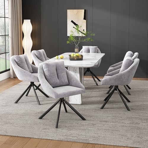Merax Esszimmerstuhl 6er Set mit Rückenlehne, Moderne Drehstuhl mit Metallgestell, für Wohnzimmer, Schlafzimmer, Samt, Grau von Merax