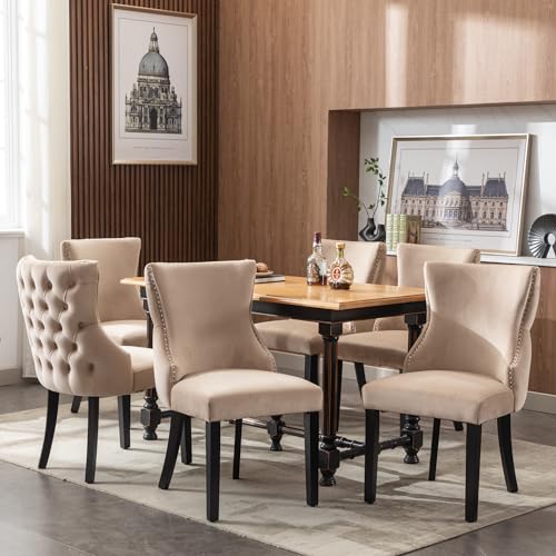 Merax Esszimmerstuhl Set 6er, Stuhl Beige Samt mit Knopfsteppung, Polsterstuhl mit Massivholzbeinen, Küchenstuhl Wohnzimmerstuhl, Eleganter Samtstuhl gepolstert, 4-Fußstuhl Merax Esszimmerstuhl Set 6er, Stuhl Beige Samt mit Knopfsteppung, Polsterstuhl mit Massivholzbeinen, Küchenstuhl Wohnzimmerstuhl, Eleganter Samtstuhl gepolstert, 4-Fußstuhl von Merax