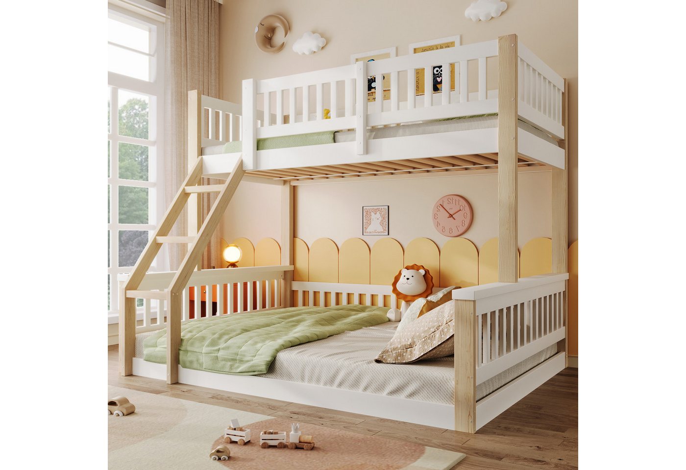 Merax Etagenbett 90x200cm/140x200cm Jugendbett (1-St), Massivholz Stockbett Kinderbett mit Leiter und Sicherheitsgeländer von Merax