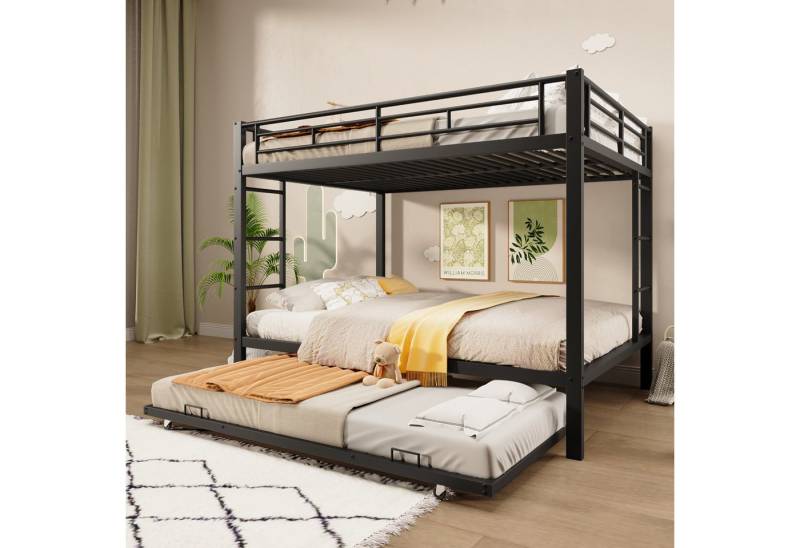 Merax Etagenbett mit Ausziehbett 90x190cm (1-St., Jugendbett Stockbett), Metallbett Stockbett Kinderbett 140x200cm mit Geländer und Leiter von Merax