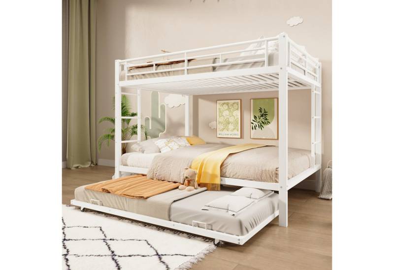 Merax Etagenbett mit Ausziehbett 90x190cm (1-St., Jugendbett Stockbett), Metallbett Stockbett Kinderbett 140x200cm mit Geländer und Leiter von Merax