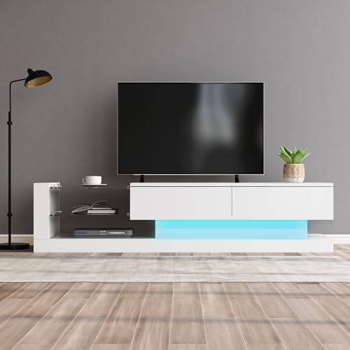 Merax Fernsehschrank TV Lowboard TV Schrank Fernsehtisch Fernsehschrank140cm 60 Zoll TV Holz mit LED TV Kommode Wohnzimmer Fernsehrega TV Tisch tv Schrank Weiss tv Board Weiss von Merax