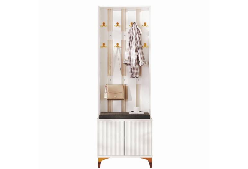 Merax Garderoben-Set, (Komplett-Set, mit Schuhbank, Kleiderhakenbrett), Kompaktgarderobe mit Sitzkissen, Garderobenpaneel und Sitzbank von Merax