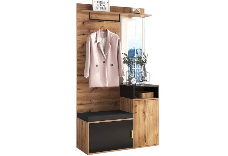 Merax Garderoben-Set in Wildeiche für Ihren Eingangsbereich, Flurgarderoben Set, Kompaktgarderobe mit Spiegel von Merax