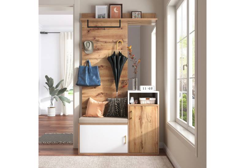 Merax Garderoben-Set in Wildeiche für Ihren Eingangsbereich, Flurgarderoben Set, Kompaktgarderobe mit Spiegel Merax Garderoben-Set in Wildeiche für Ihren Eingangsbereich, Flurgarderoben Set, Kompaktgarderobe mit Spiegel von Merax