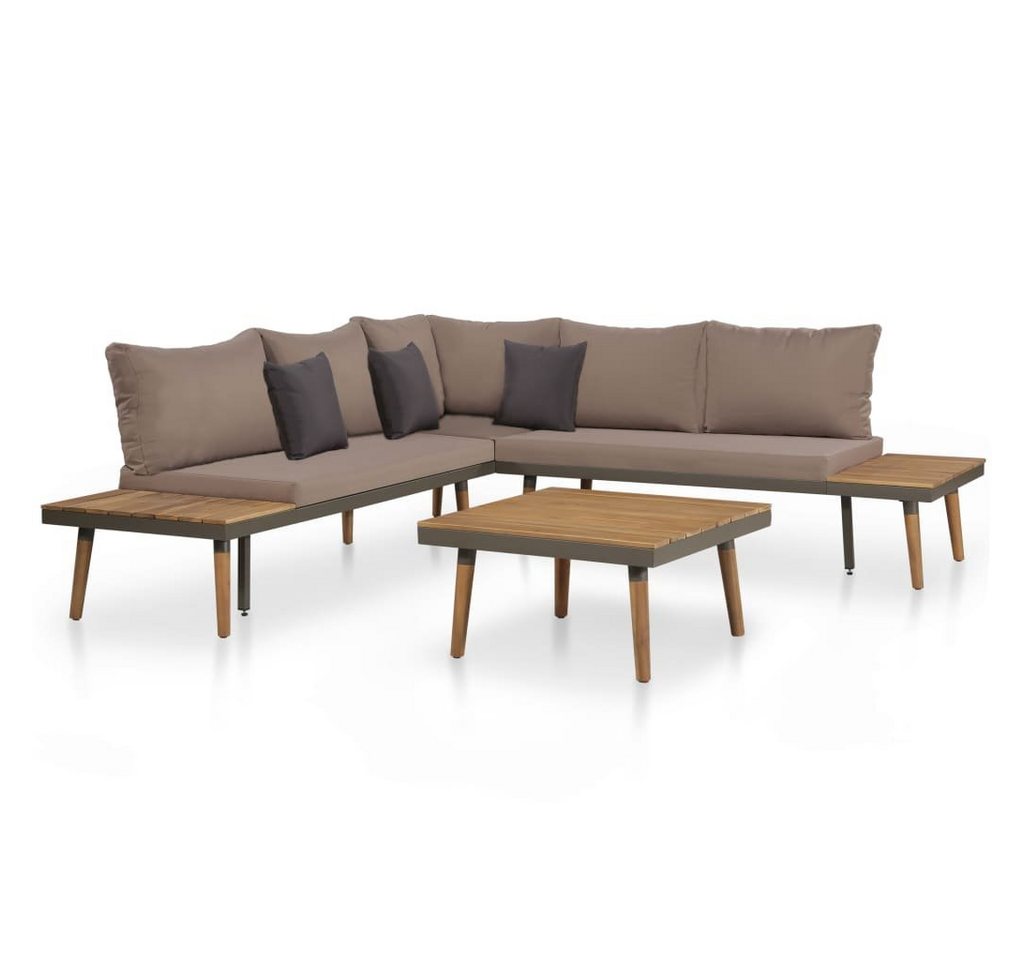 Gartenlounge-Set, (4-tlg), Gartenmöbel-Set aus Stahl und Akazienholz mit 2 Auflagen, für 5 Personen, Lounge Gruppe mit Tisch, Balkonmöbel Set von Merax