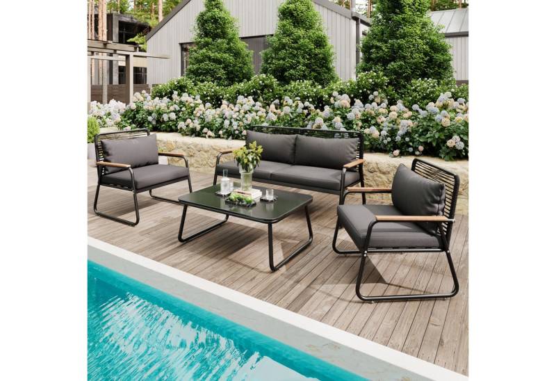 Merax Gartenlounge-Set, (4-tlg., Balkonmöbel Gartengarnitur Terrassenmöbel mit verstellbaren Füßen), Gartenmöbel für 4 Personen mit 2-Sitzer-Sofa, 2 Sessel & Couchtisch von Merax