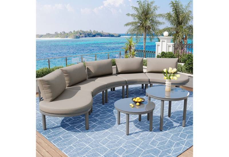 Merax Gartenlounge-Set, (7-tlg), 5-Sitzer Gartenmöbel Gartengarnitur abgerundetes Gartensofa mit Tisch von Merax