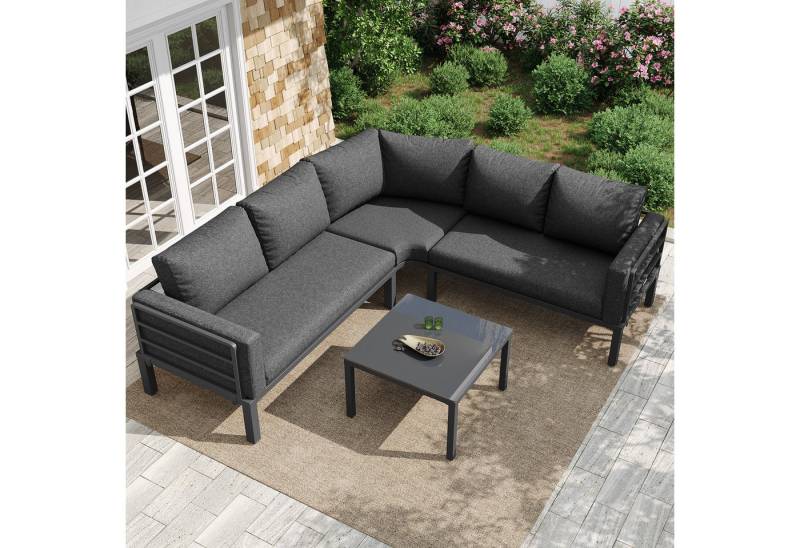 Merax Gartenlounge-Set, (Terrassenmöbel Gartensofa Gartengarnitur Sitzgruppe für 4-5 Personen), Gartenmöbel mit Couchtisch, gehärtetes Glas und verzinkter Eisenrahmen von Merax