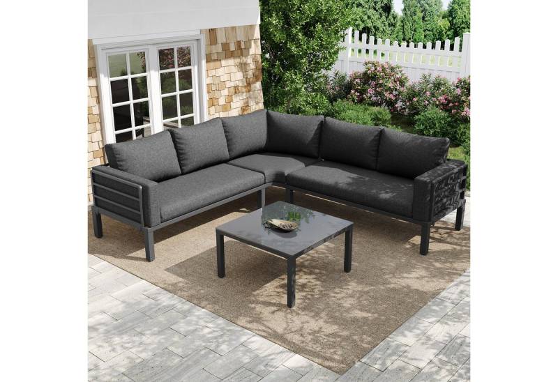 Merax Gartenlounge-Set, (Terrassenmöbel Gartensofa Gartengarnitur Sitzgruppe für 4-5 Personen), Gartenmöbel mit Couchtisch, gehärtetes Glas und verzinkter Eisenrahmen von Merax