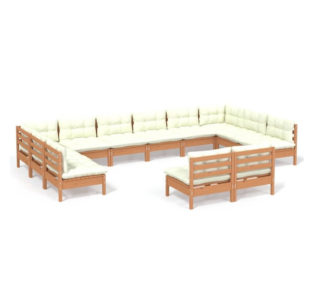 Merax Gartenlounge-Set, 12-teilig aus Kiefernholz für 12 Personen, Gartenmöbel Set aus Holz und Kissen, garten Lounge Sofa Outdoor Couch Set Sitzgruppe Sofagarnitur von Merax