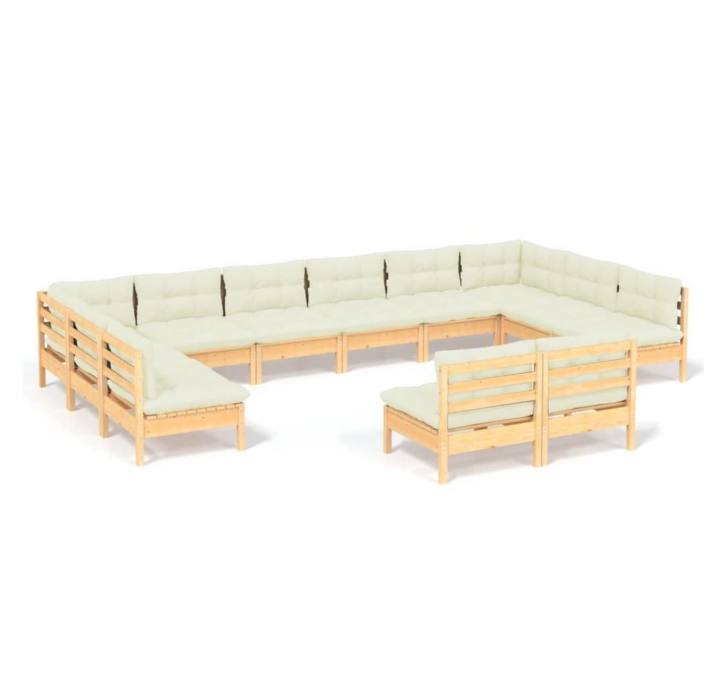 Merax Gartenlounge-Set, 12-teilig aus Kiefernholz für 12 Personen, Gartenmöbel Set aus Holz und Kissen, garten Lounge Sofa Outdoor Couch Set Sitzgruppe Sofagarnitur von Merax