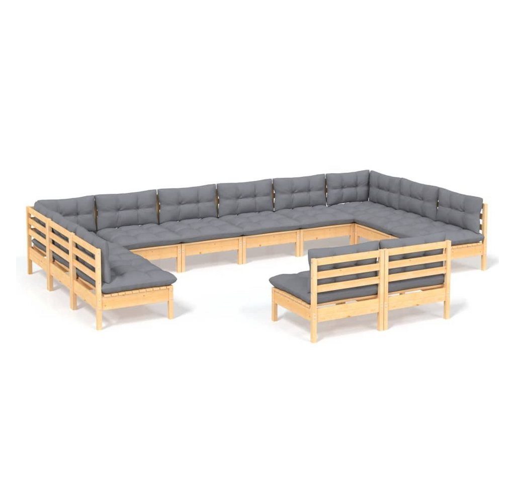 Merax Gartenlounge-Set, 12-teilig aus Kiefernholz für 12 Personen, Gartenmöbel Set aus Holz und Kissen, garten Lounge Sofa Outdoor Couch Set Sitzgruppe Sofagarnitur von Merax