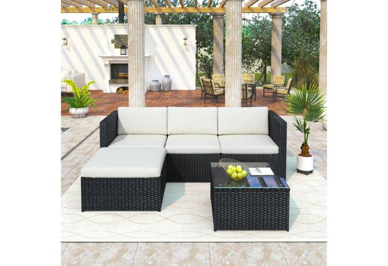 Merax Gartenlounge-Set 5-teilig Gartenmöbel Set aus Polyrattan für 4 Personen, (5-tlg), Sitzgruppe Balkonset mit Kissen, Couch-Set für Garten, Terrasse von Merax