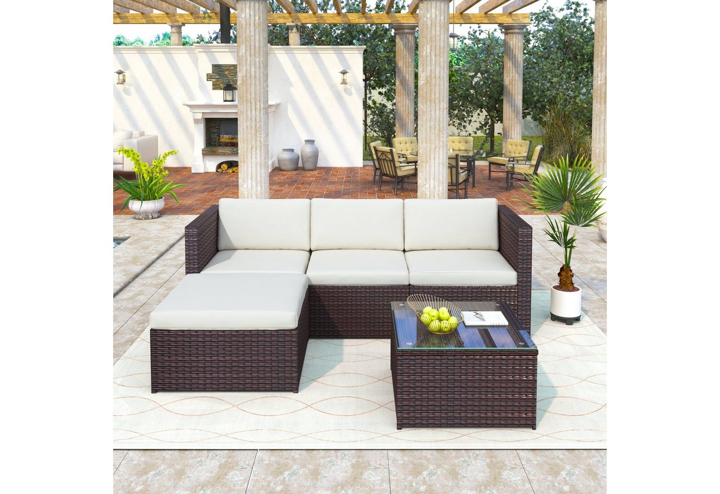 Merax Gartenlounge-Set 5-teilig Gartenmöbel Set aus Polyrattan für 4 Personen, (5-tlg), Sitzgruppe Balkonset mit Kissen, Couch-Set für Garten, Terrasse von Merax