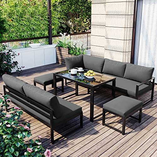 Merax Gartenlounge-Set 7 Sitzplätze, Garten-Freizeittisch- und Stuhlset,Aluminium Sitzgruppe für Garten Balkon, mit Vierter Gang verstellbare Rückenlehne, Tisch mit Sicherheitsglasplatte,Grau Merax Gartenlounge-Set 7 Sitzplätze, Garten-Freizeittisch- und Stuhlset,Aluminium Sitzgruppe für Garten Balkon, mit Vierter Gang verstellbare Rückenlehne, Tisch mit Sicherheitsglasplatte,Grau von Merax