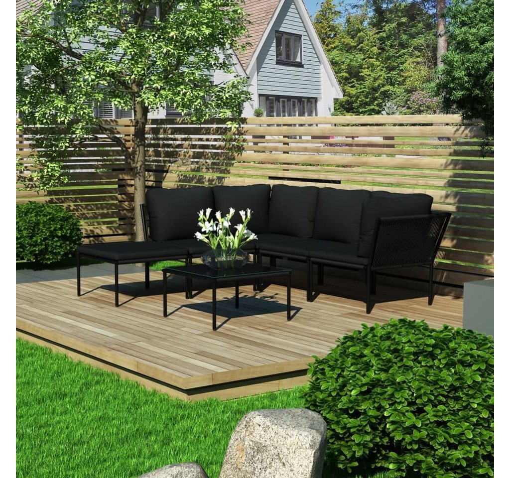 Merax Gartenlounge-Set aus PVC und Stahlgestell mit Armlehne, Balkonset, Gartengarnitur, (6-tlg), Gartenmöbel Set für 5 Personen mit Tisch und Kissen, mit Ablagen von Merax