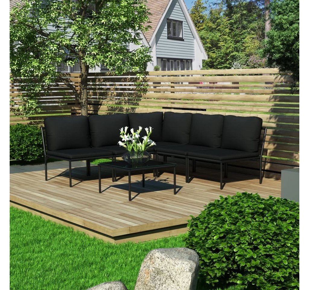 Merax Gartenlounge-Set aus PVC und Stahlgestell mit Armlehne, Balkonset, Gartengarnitur, (6-tlg), Gartenmöbel Set für 5 Personen mit Tisch und Kissen von Merax