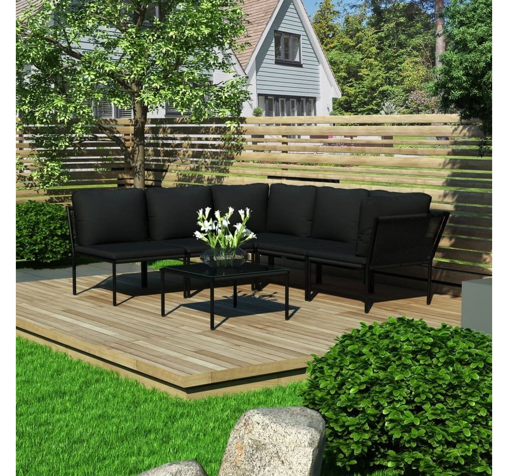 Merax Gartenlounge-Set aus PVC und Stahlgestell mit Armlehne, Balkonset, Gartengarnitur, (6-tlg), Gartenmöbel Set für 5 Personen mit Tisch und Kissen von Merax