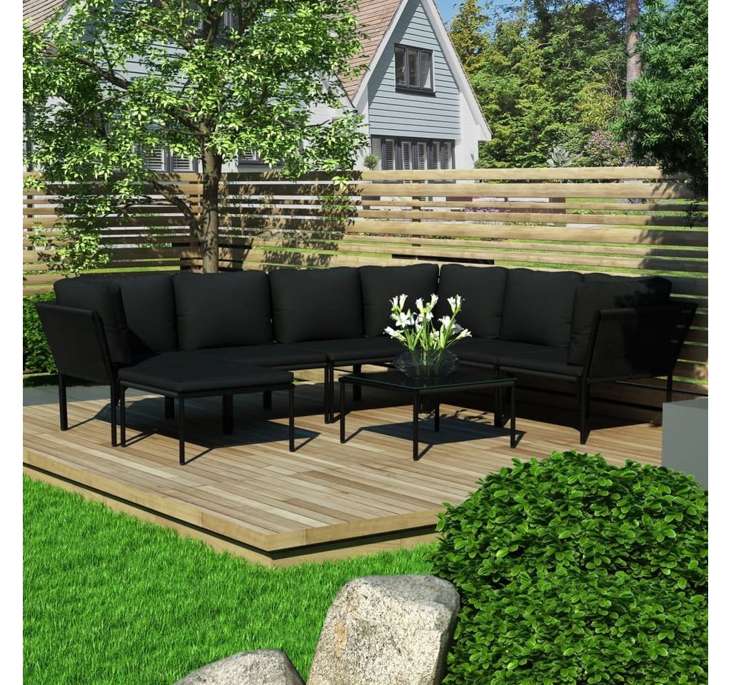 Merax Gartenlounge-Set aus PVC und Stahlgestell mit Armlehne, Balkonset, Gartengarnitur, (8-tlg), Gartenmöbel Set für 7 Personen mit Tisch und Kissen von Merax