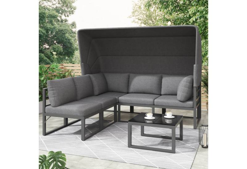 Merax Gartenlounge-Set für 5 Personen mit Eisenrahmen, (4-tlg., 1 3-Sitzer, 2 Sessel, 1 Couchtisch), Gartenmöbel Set mit aufklappbarem Sonnendach, Sitzgruppe, Sonneninsel von Merax