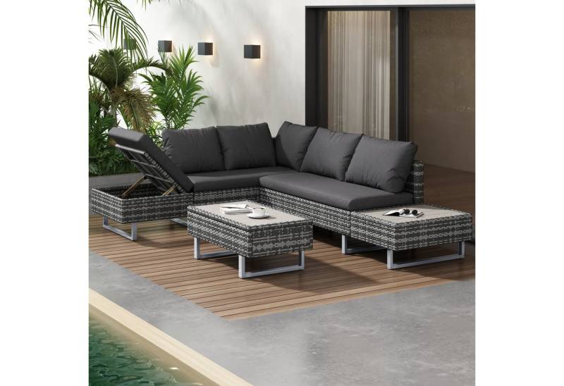 Merax Gartenlounge-Set für 5 Personen mit verzinkten Stahlrahmen und Kissen, (3-tlg., 1 2-Sitzer-Bank, 1 3-Sitzer-Ecksofa, 1 Couchtisch), Gartenmöbel Set Polyrattan, Balkonset, Sofagarnitur, Sitzgruppe von Merax