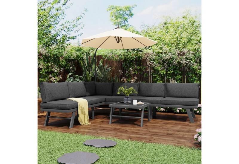 Merax Gartenlounge-Set für 6 Personen, Balkonset, Sitzgruppe, mit Aluminiumrahmen und Kissen, Gartenmöbel Set, Sofagarnitur von Merax