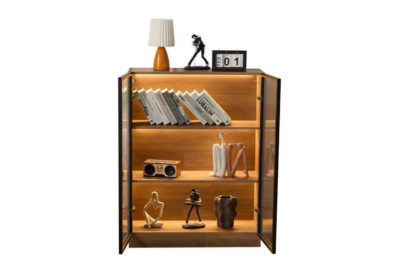 Merax Glasvitrine mit Beleuchtung und 3 Einlegeböden (T32/H106/B80cm) Standvitrine Wandvitrine Sammlervitrine Kommode Sideboard von Merax