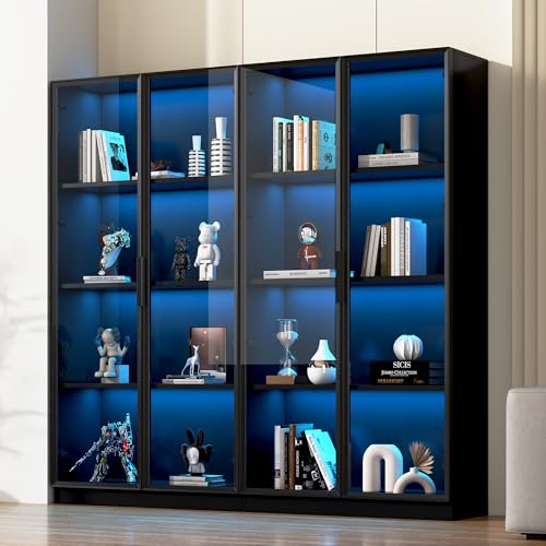 Merax Glasvitrine mit LED-Lichtern 2er-Set, doppeltürige Vitrinenschrank Schwarz mit viel Stauraum, Modern Sammlervitrine mit verstellbaren Einlegeböden, Bücherschrank Standvitrine für Wohnzimmer Büro Merax Glasvitrine mit LED-Lichtern 2er-Set, doppeltürige Vitrinenschrank Schwarz mit viel Stauraum, Modern Sammlervitrine mit verstellbaren Einlegeböden, Bücherschrank Standvitrine für Wohnzimmer Büro von Merax