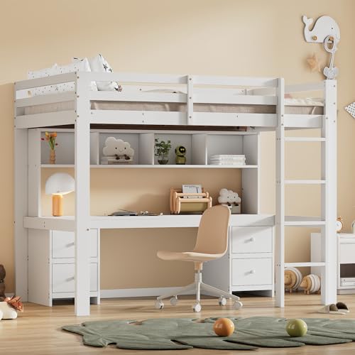 Merax Hochbett für Kinder, 90x200 cm Bett Oben,Tisch unten,großer Stauraum, hohes Geländer, stabile Treppe, Weiß - ohne Matratze Merax Hochbett für Kinder, 90x200 cm Bett Oben,Tisch unten,großer Stauraum, hohes Geländer, stabile Treppe, Weiß - ohne Matratze von Merax