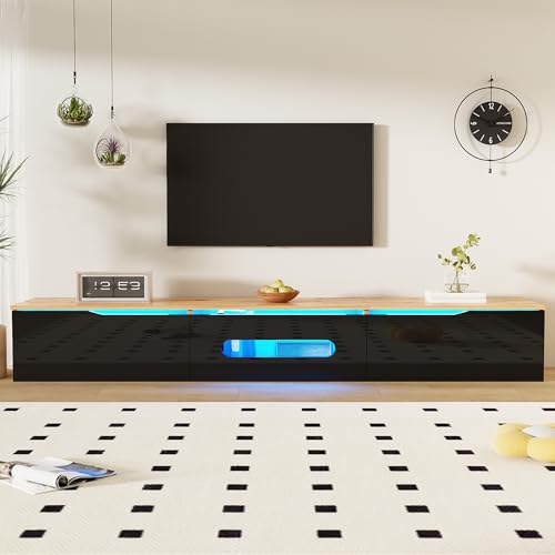 Merax Hochglanz LED TV-Schrank TV-Board TV Lowboard Sideboard Wohnzimmer Fernsehschrank Fernseher Tisch TV Möbel 180 cm,Bluetooth Steuerung, Wandmontage möglich - Holzfarbe + Schwarz Merax Hochglanz LED TV-Schrank TV-Board TV Lowboard Sideboard Wohnzimmer Fernsehschrank Fernseher Tisch TV Möbel 180 cm,Bluetooth Steuerung, Wandmontage möglich - Holzfarbe + Schwarz von Merax