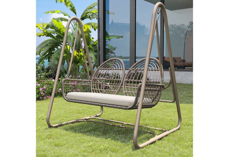 Merax Hollywoodschaukel, 2-Sitzer, Gartenschaukel Doppelschaukel Polyrattan Gartenmöbel mit Sitzkissen von Merax