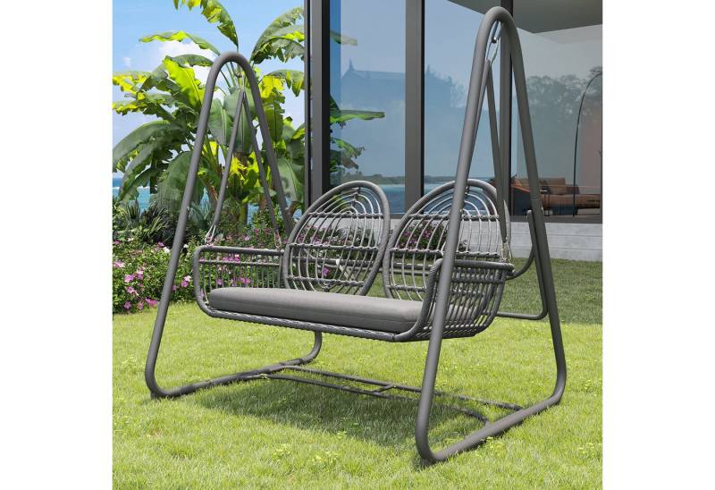 Merax Hollywoodschaukel, 2-Sitzer, Gartenschaukel Doppelschaukel Polyrattan Gartenmöbel mit Sitzkissen von Merax
