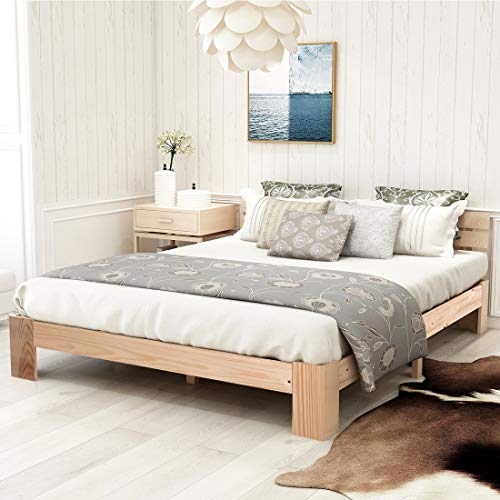 Merax Holzbett Doppelbett | 200 x 140 cm | Massivholz | Bettgestell | Lattenrost | Futonbett | Kieferbett | Natürliche Farbe von Merax