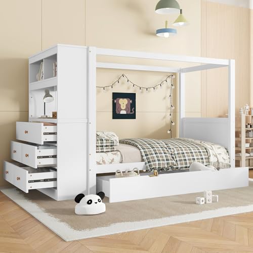 Merax Kinderbett 90x200cm, Hausbett mit Lagerschrank, 6 Schubladen & Offene Staufächer, Einzelbett Holzbett mit Lattenrost & Reichlich Stauraum, Multifunktional Jugendbett für Jungen und Mädchen, Weiß Merax Kinderbett 90x200cm, Hausbett mit Lagerschrank, 6 Schubladen & Offene Staufächer, Einzelbett Holzbett mit Lattenrost & Reichlich Stauraum, Multifunktional Jugendbett für Jungen und Mädchen, Weiß von Merax