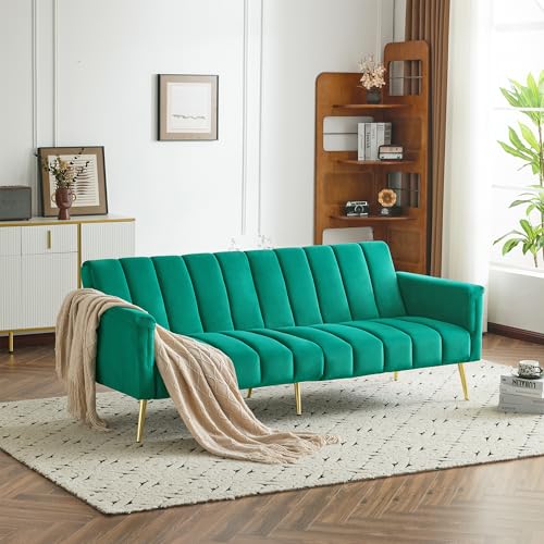 Merax Klappbares Schlafsofa,Großem Couch Sofa,mit Schlaffunktion, 220x104cm Größe (erw.) - erstellbarer Rückenlehne und Armlehnen Perfekt für Wohnzimmer, Schlafzimmer, Heimkino,Samt Grün von Merax