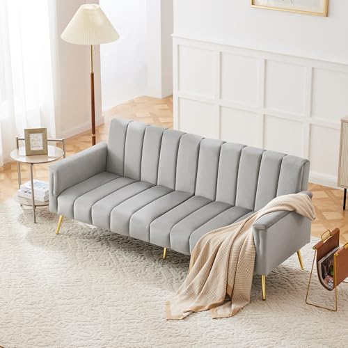 Merax Klappbares Schlafsofa 2 Sitzer Sofa mit Schlaffunktion Schlafcouch Bettsofa mit Großer Liegefläche von 220 cm L × 104 cm B, Couch fürs Wohnzimmer/Schlafzimmer/Gästezimmer, Gray von Merax