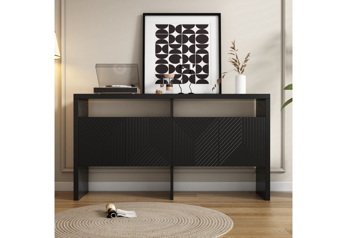 Merax Kommode (1 St., Flurschrank Wohnzimmerschrank Lowboard, B140/D35/H75 cm), Sideboard mit 4 Türen & 2 offenen Fächern,  Anrichte mit Kippsicherung von Merax