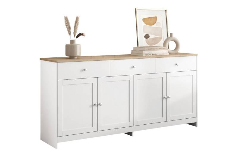 Merax Kommode Aufbewahrungsschrank mit drei Schubladen und vier Klappen, Sideboard im Landhausstil,Anrichte,Wohnzimmerschrank,B:160cm von Merax